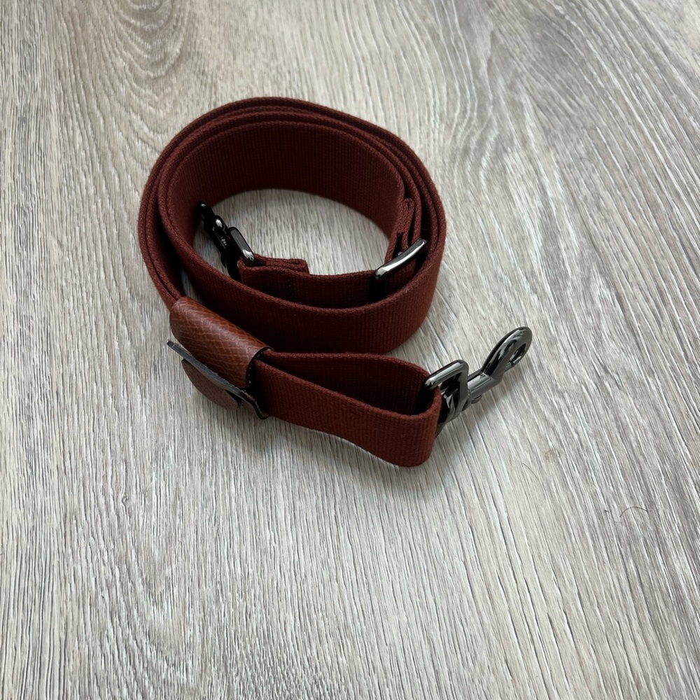 Longchamp Adjustable Brown Bag Strap with Gunmetal Hardware